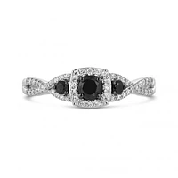Sterling Silver Black & White 0.45CTW Diamond Promise Ring