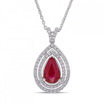 Julianna B 18K White Gold Ruby & Diamond Pendant