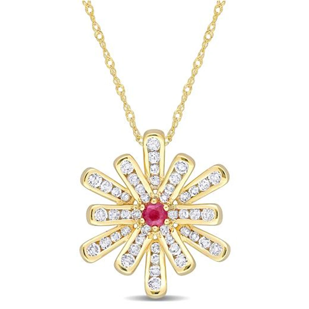 Julianna B 10K Yellow Gold Ruby & White Topaz Pendant
