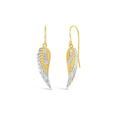 10K Yellow and White Gold Angel Wings Dangle Earrings