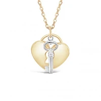 10K Yellow and White Gold 18" Heart Lock Necklace