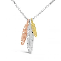 Sterling Silver Three Feathers Pendant with 24" Rolo Chain