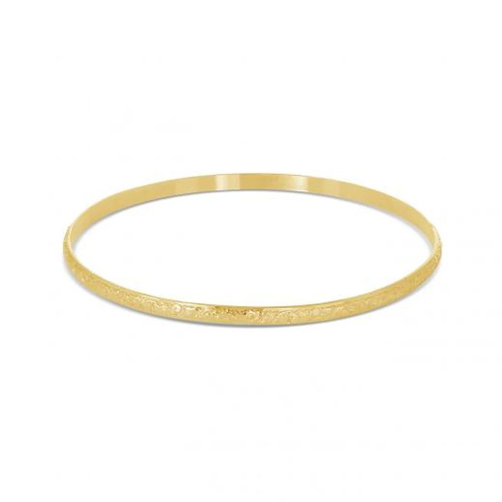 14K Yellow Gold Filled 65mm Floral Pattern Slip-On Bangle