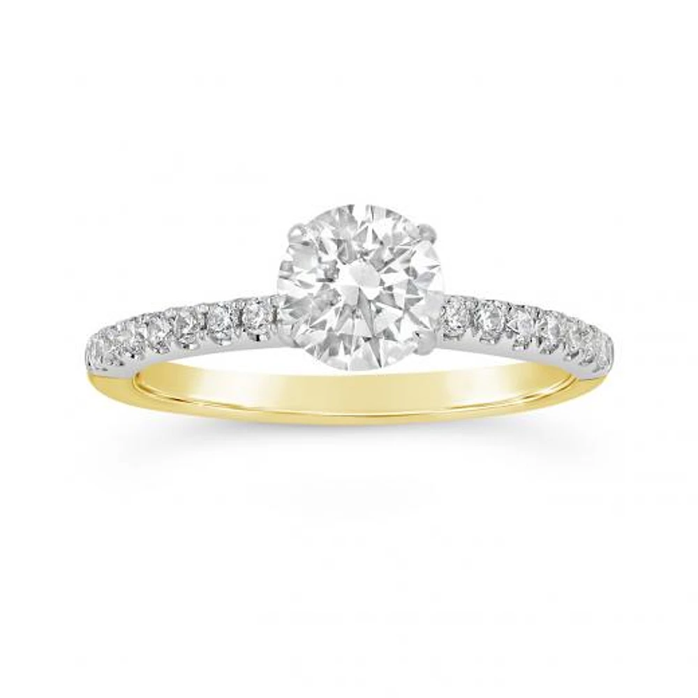 14K Yellow & White Gold 1.25CTW Diamond Solitaire with Side Accents Ring