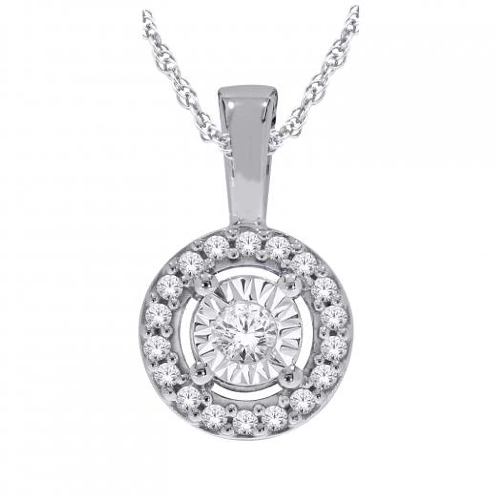 Sterling Silver 0.10CTW Diamond Halo Pendant