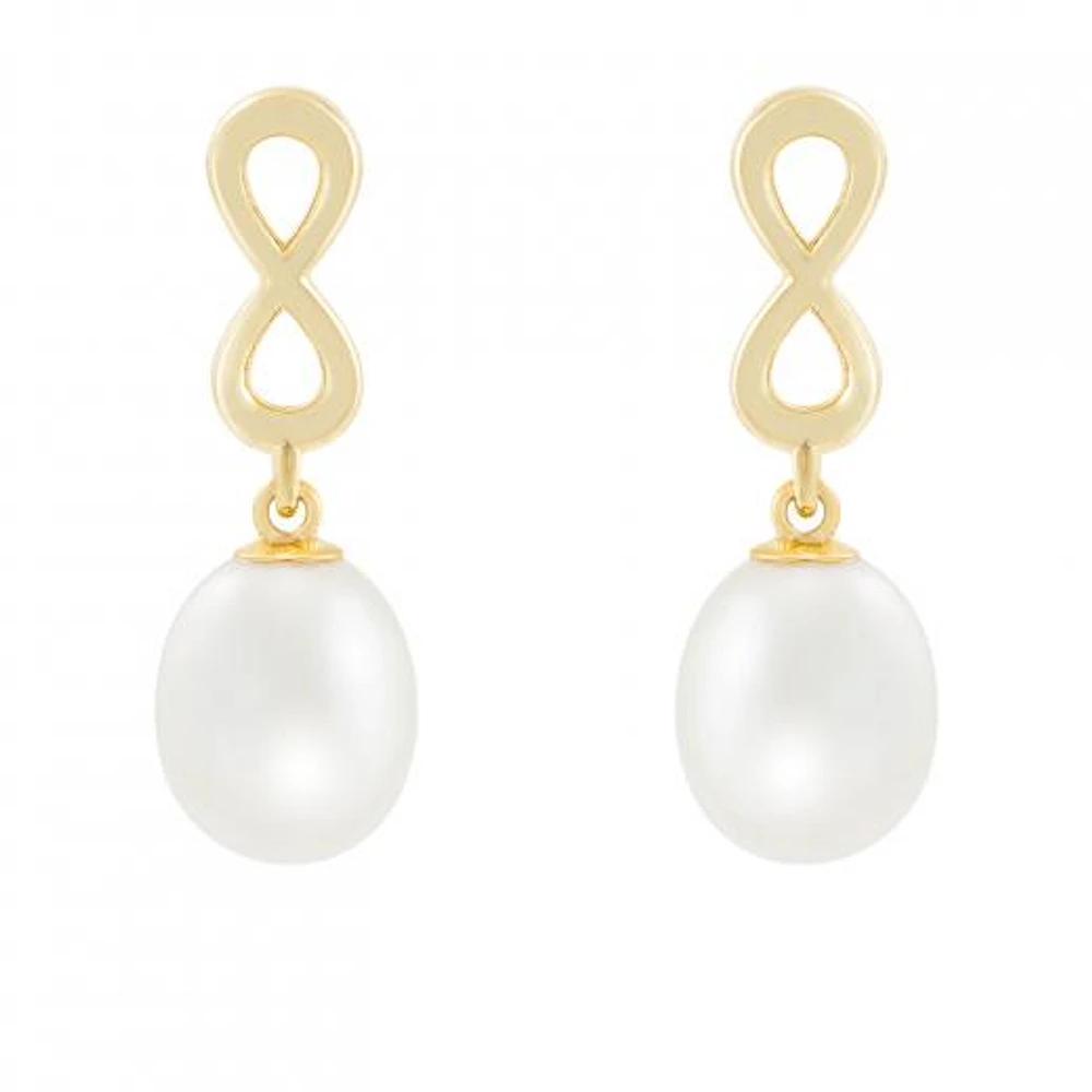 10K Yellow Gold 7-8mm Pearl Infinity Earrings
