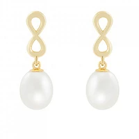 10K Yellow Gold 7-8mm Pearl Infinity Earrings