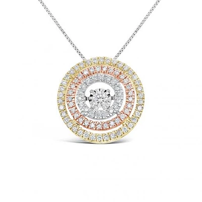 10K Tri-Colour Gold 0.48CTW Dancing Diamond Circle Pendant