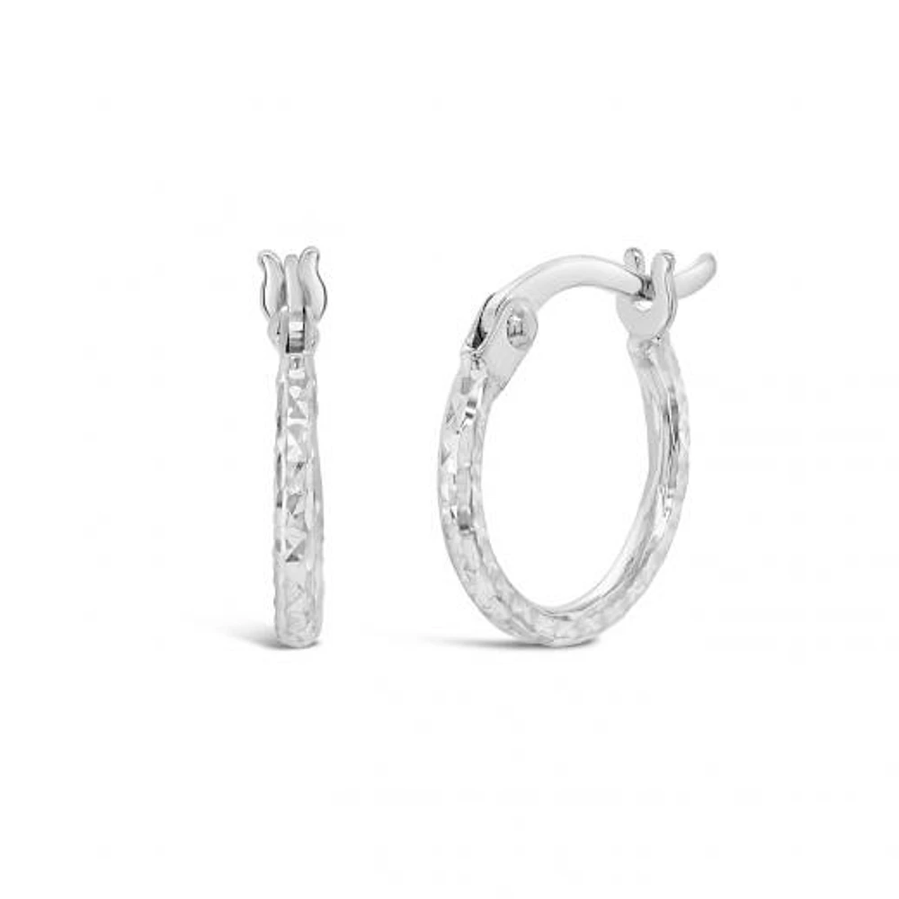 14K White Gold 1.5mm x 10mm Diamond Cut Polished Hoops