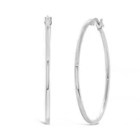 14K White Gold 1.5mm x 30mm Round Tube Polished Hoops