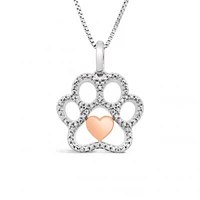 Sterling Silver & 10K Rose Gold 0.03CTW Paw with Heart Pendant