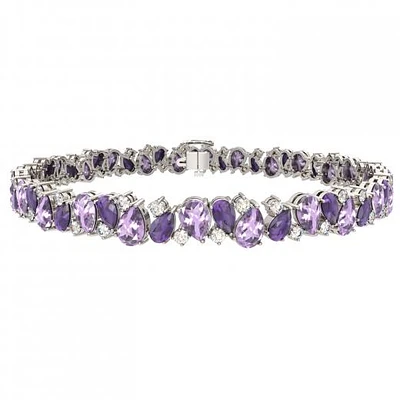 Sterling Silver Amethyst, Pink Amethyst & Created White Sapphire Bracelet