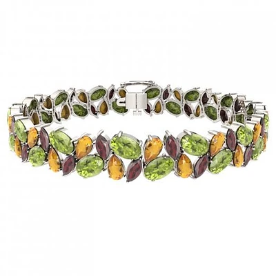 Sterling Silver Peridot, Citrine & Garnet Bracelet
