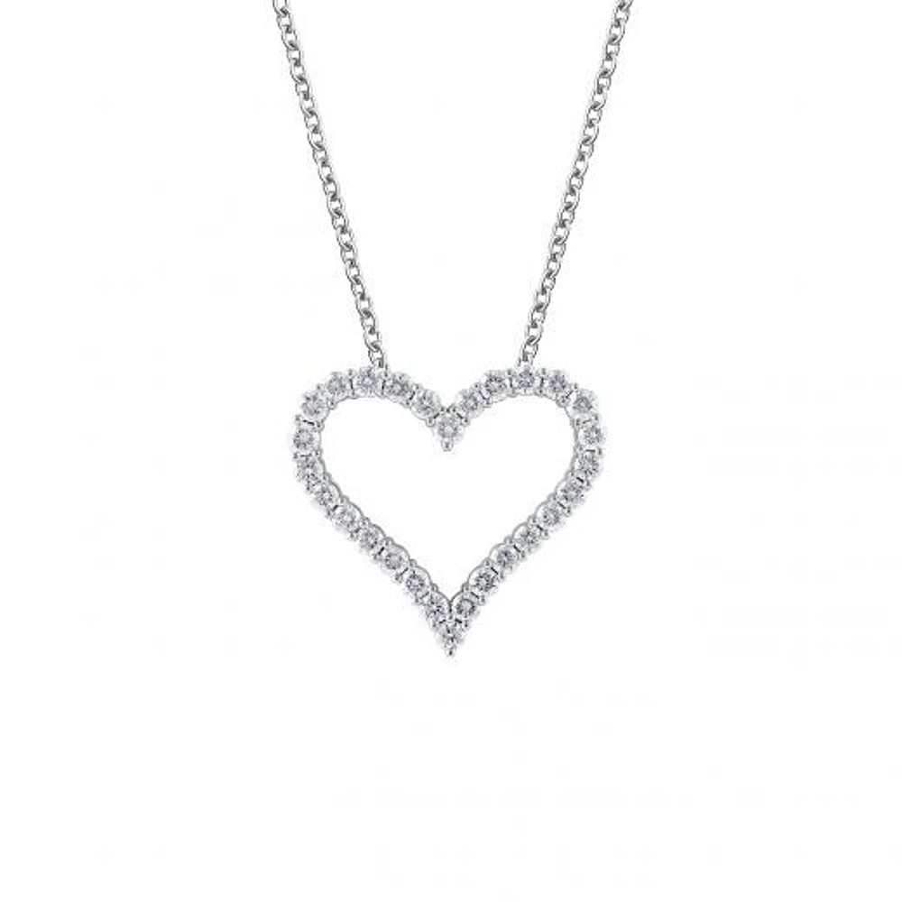 14K White Gold Lab Grown 1.00CTW Diamond Heart Pendant
