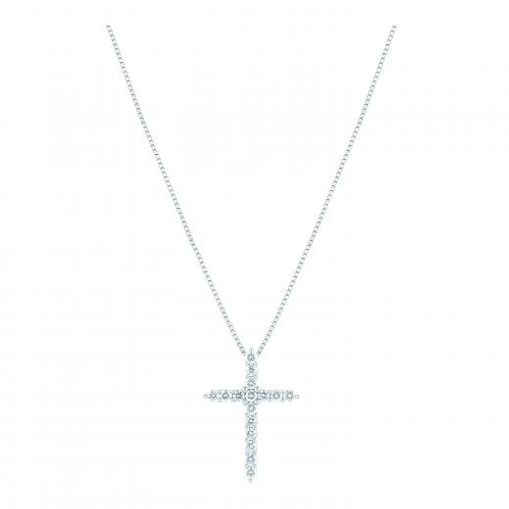 14K White Gold Lab Grown 1.00CTW Diamond Cross Pendant