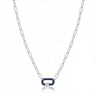 Ania Haie Navy Blue Enamel Carabiner Silver Necklace