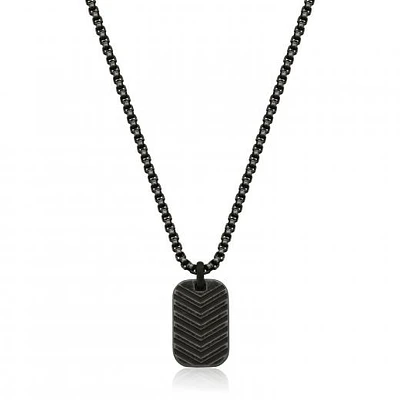 SteelX Stainless Steel 24" Antique Black Textured Tag Necklace