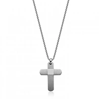 SteelX Stainless Steel 24" Textured and High Polish Cross Necklace
