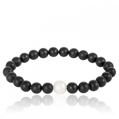Matte Onyx White Pearl Stretch Bracelet