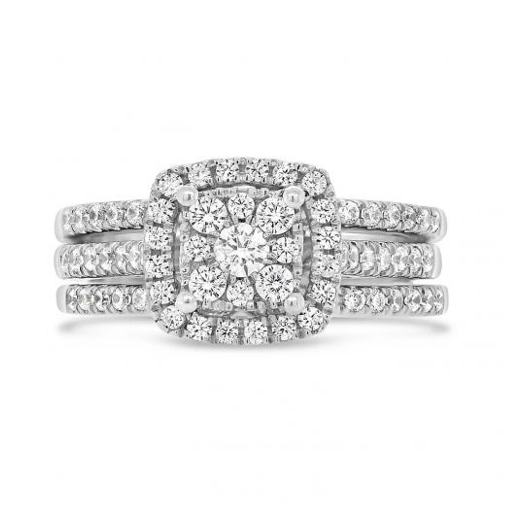 10K White Gold Diamond Three Piece Bridal Set 1.00CTW I2/HIJ