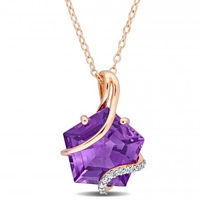 Julianna B Rose Plated Sterling Silver Amethyst and Diamond Pendant