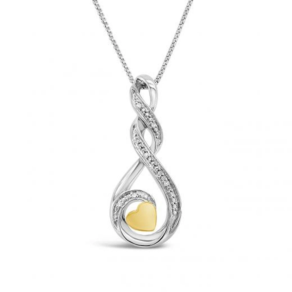 Sterling Silver 10K Yellow Gold Diamond Heart Infinity Pendant