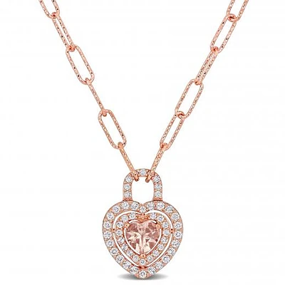 Julianna B Sterling Silver 18K Rose Gold Plated Morganite & White Topaz Necklace