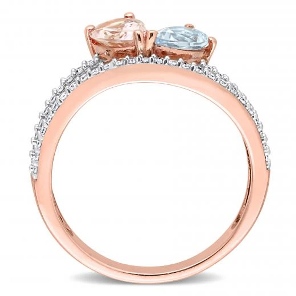 Julianna B 10K Rose Gold Morganite and Aquamarine Diamond Ring