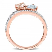 Julianna B 10K Rose Gold Morganite and Aquamarine Diamond Ring