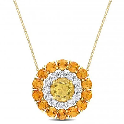 Julianna B Sterling Silver 18K Gold Plated Citrine and White Topaz 18" Pendant