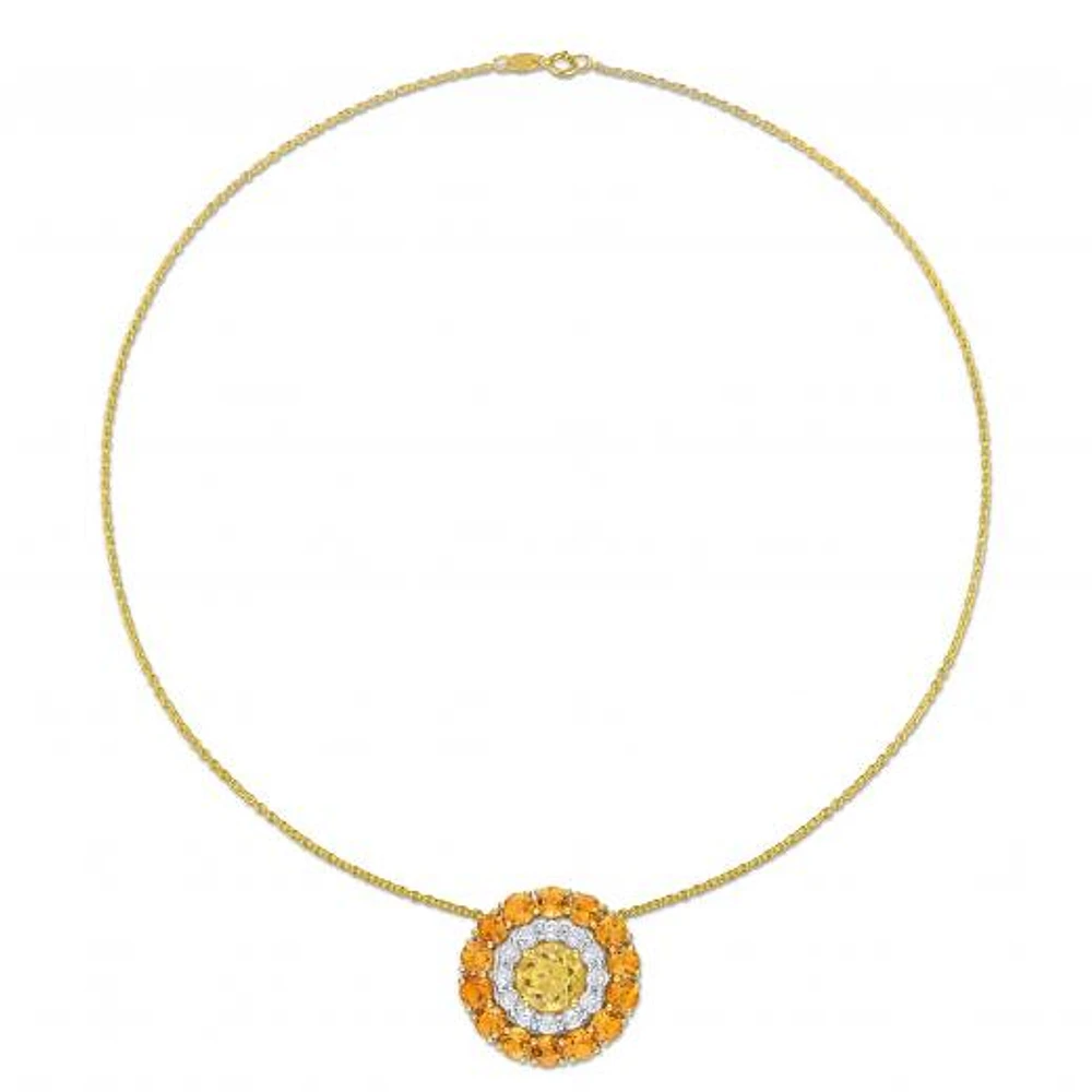 Julianna B Sterling Silver 18K Gold Plated Citrine and White Topaz 18" Pendant