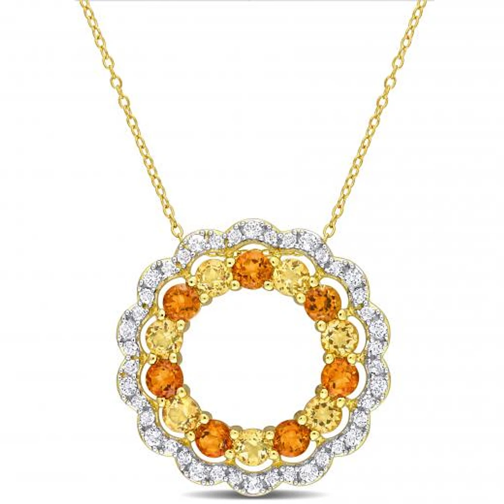 Julianna B Sterling Silver 18K Gold Plated Citrine Floral 18" Halo Pendant