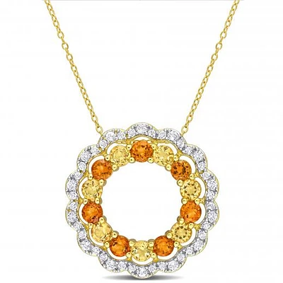 Julianna B Sterling Silver 18K Gold Plated Citrine Floral 18" Halo Pendant