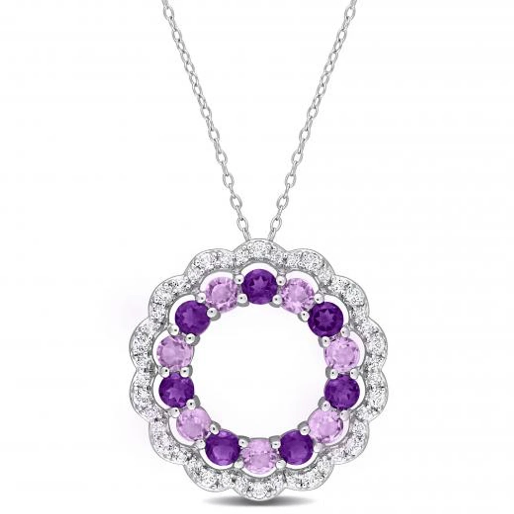 Julianna B Sterling Silver Amethyst and White Topaz 18" Pendant