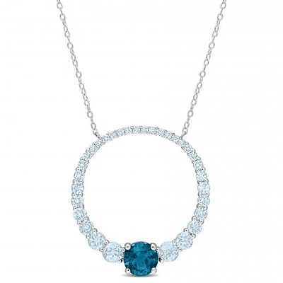 Julianna B Sterling Silver Topaz 18" Graduated Open Circle Pendant