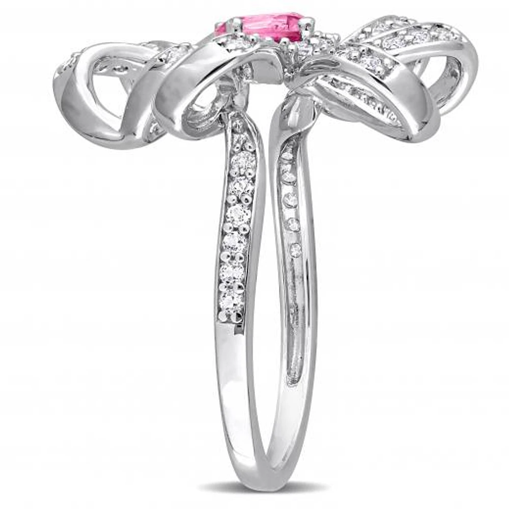 Julianna B Sterling Silver Pink Topaz and White Flower Cocktail Ring