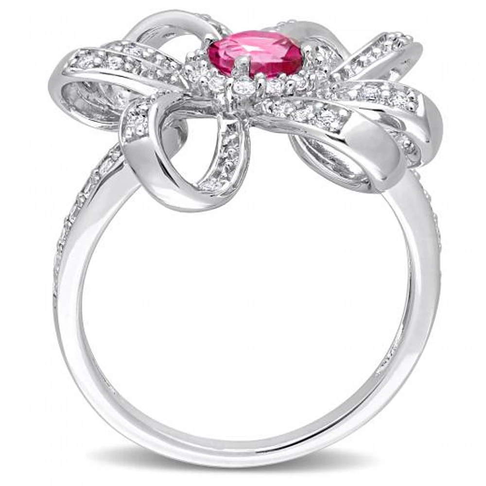 Julianna B Sterling Silver Pink Topaz and White Flower Cocktail Ring