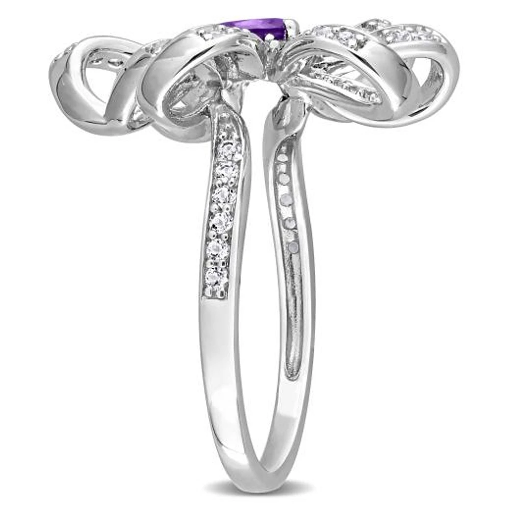 Julianna B Sterling Silver African Amethyst & White Topaz Flower Cocktail Ring