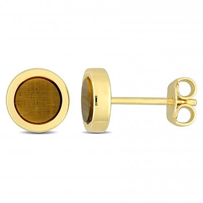 Julianna B Yellow Plated Sterling Silver Tiger eye Fashion Post Earrings