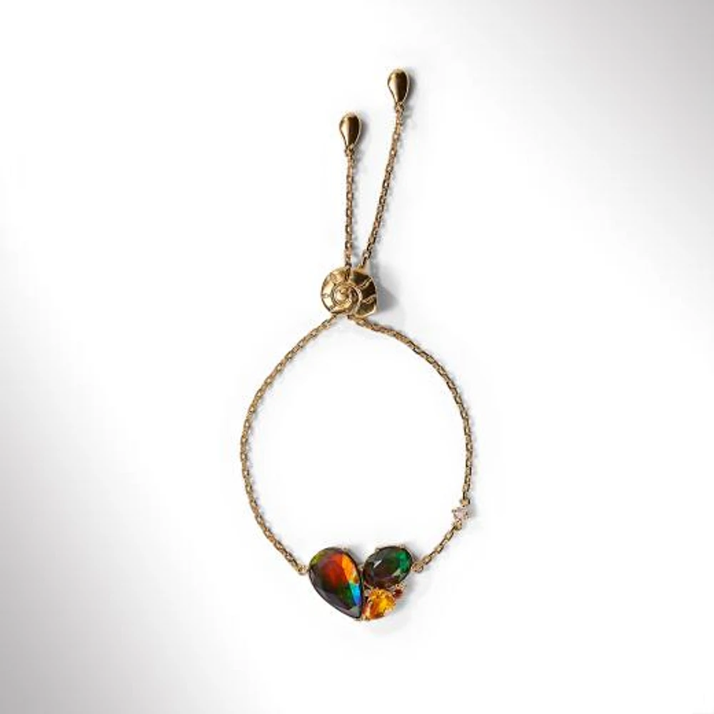 KORITE RADIANT Sterling Silver 18K Gold Plated Ammolite, Garnet Bracelet