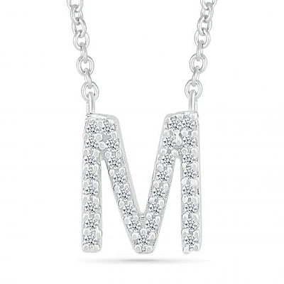 Sterling Silver & Diamond "M" Initial Necklace
