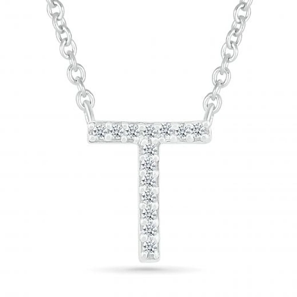 Sterling Silver & Diamond "T" Initial Necklace