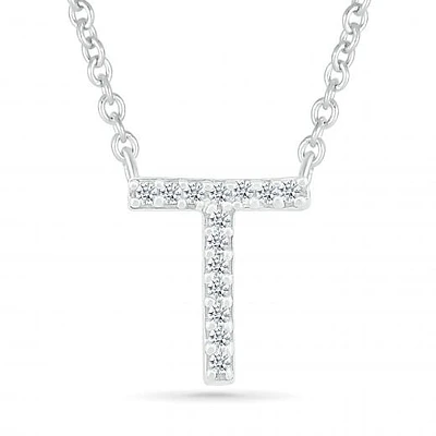 Sterling Silver & Diamond "T" Initial Necklace
