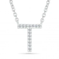 Sterling Silver & Diamond "T" Initial Necklace