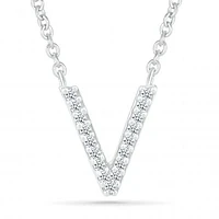 Sterling Silver & Diamond "V" Initial Necklace