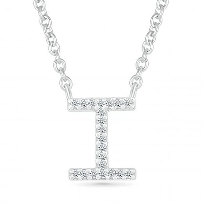 Sterling Silver & Diamond "I" Initial Necklace