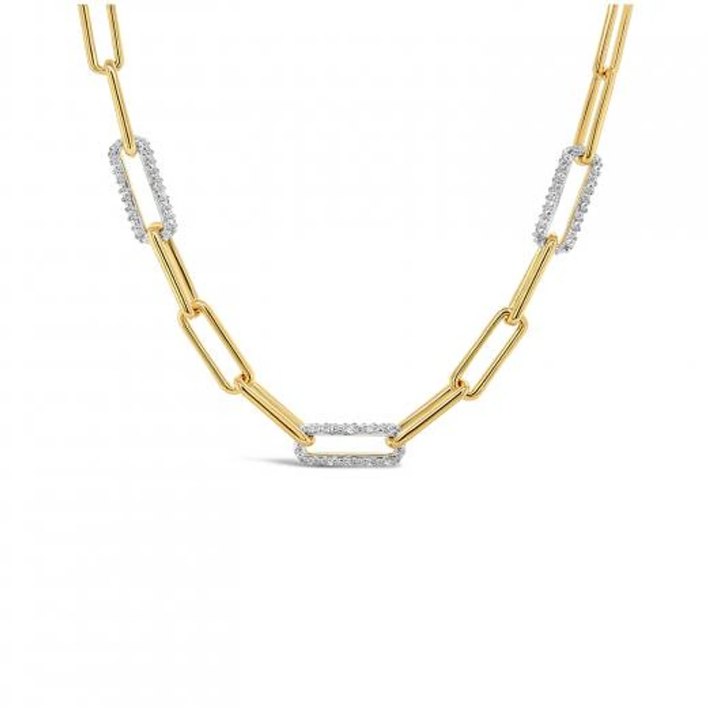 Sterling Silver 10K Yellow Gold Plated 0.20CTW Diamond Paperclip Chain