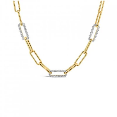 Sterling Silver 10K Yellow Gold Plated 0.20CTW Diamond Paperclip Chain