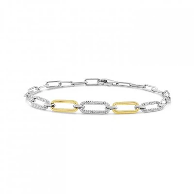 Sterling Silver 10K Yellow Gold 0.18CTW Diamond Paperclip Bracelet