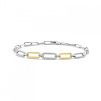 Sterling Silver 10K Yellow Gold 0.18CTW Diamond Paperclip Bracelet